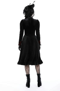 Gothic vampire black spelling out scarlet red velvet dress DW913