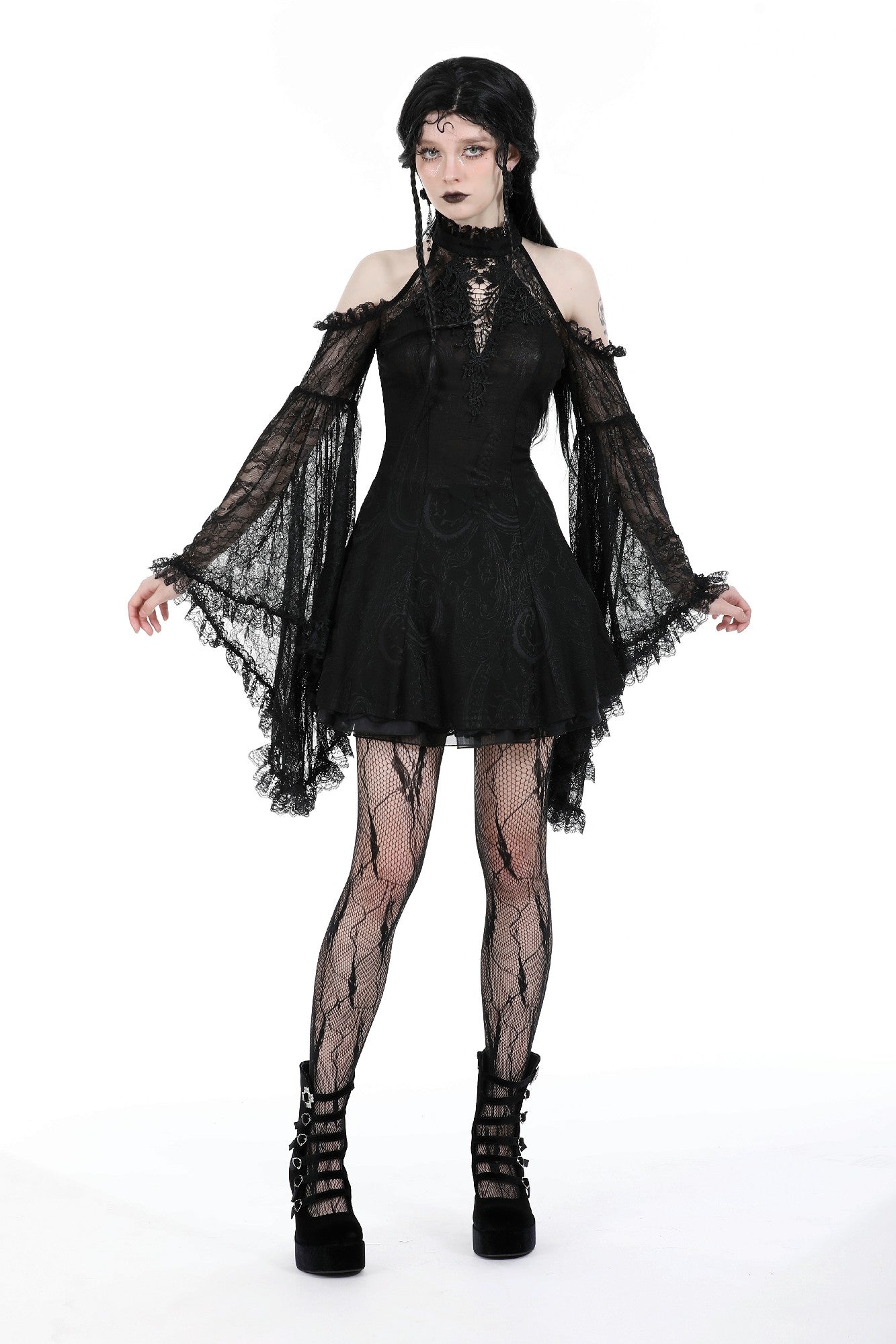 Gothic Lost Girl Sexy Shoulder Bell Lace Sleeves Dress DW929 XXL Gothic Lost Girl Sexy Shoulder Bell Lace Sleeves Dress DW929 XXL