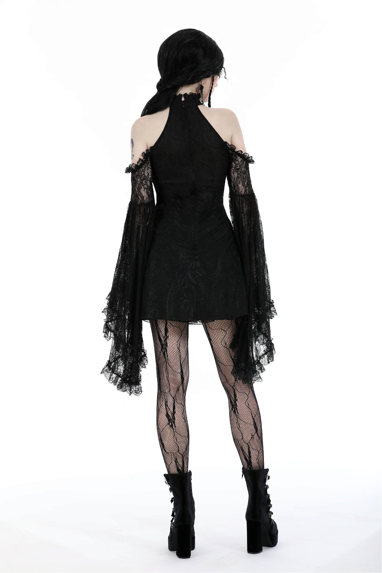 Gothic lost girl sexy shoulder bell lace sleeves dress DW929 XXL Gothic lost girl sexy shoulder bell lace sleeves dress DW929 XXL