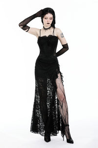 Gothic lace see-through sexy waist lace maxi strap dress DW935