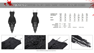 Gothic black rose bloom dovetail lace dress DW937