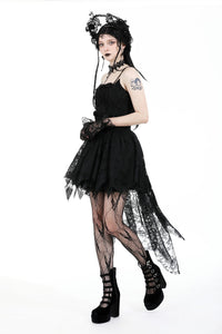 Gothic black rose bloom dovetail lace dress DW937