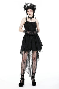 Gothic black rose bloom dovetail lace dress DW937