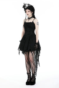 Gothic black rose bloom dovetail lace dress DW937