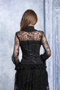 Chiffon material blouse with lace sleeves IW068 - Gothlolibeauty