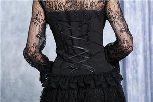 Chiffon material blouse with lace sleeves IW068 - Gothlolibeauty
