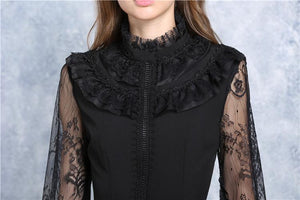 Chiffon material blouse with lace sleeves IW068 - Gothlolibeauty