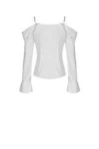 Punk Whiteite safety pin asymmetrical chain-strap blouse IW079 - Gothlolibeauty