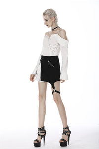 Punk Whiteite safety pin asymmetrical chain-strap blouse IW079 - Gothlolibeauty