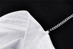 Punk Whiteite safety pin asymmetrical chain-strap blouse IW079 - Gothlolibeauty