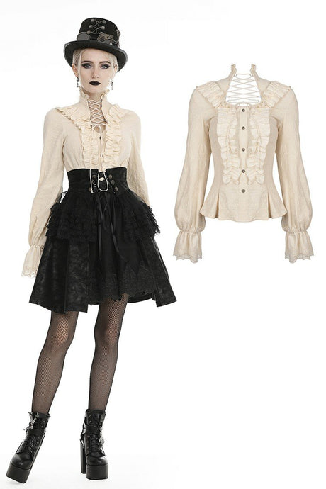 Steampunk lady lace up collar blouse IW080