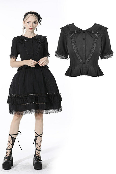 Black lolita doll collar vertical chiffon blouse IW084