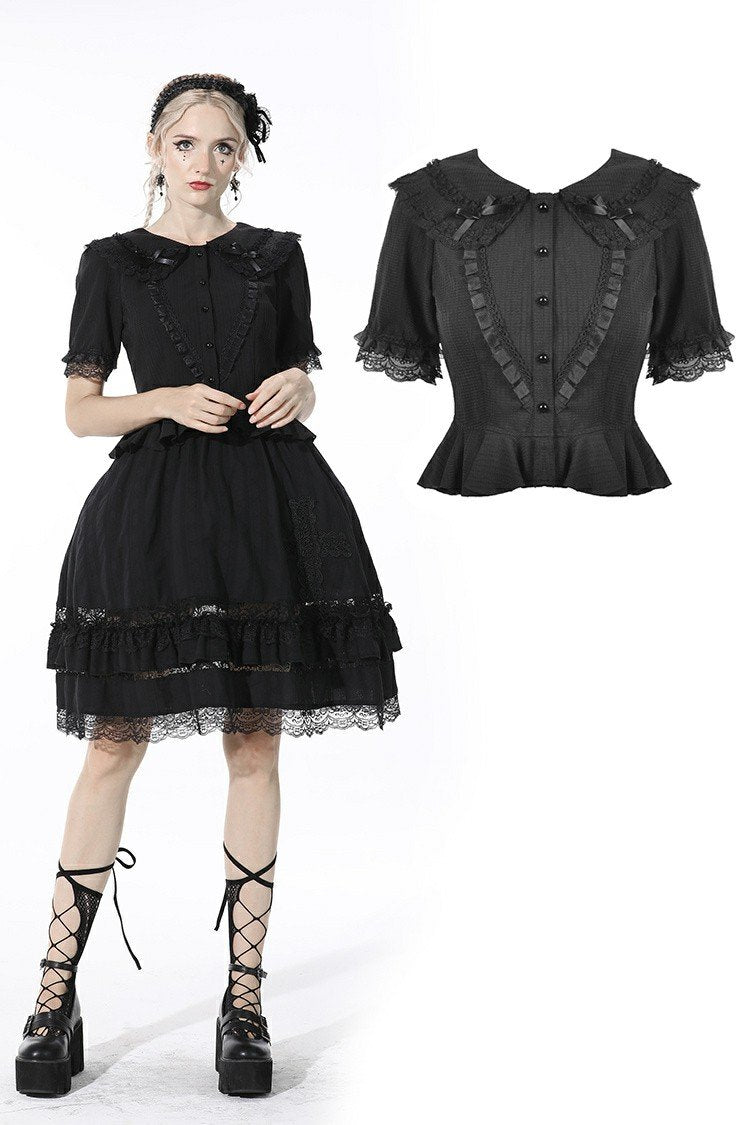 Black lolita doll collar vertical chiffon blouse IW084