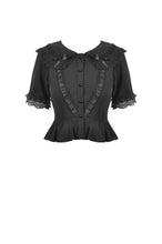 Load image into Gallery viewer, Black lolita doll collar vertical chiffon blouse IW084