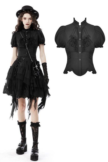 Gothic ruffle neckline blouse IW087BK