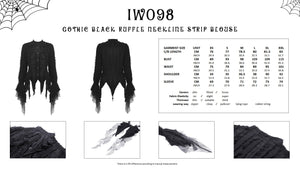 Gothic black ruffle neckline strip blouse IW098