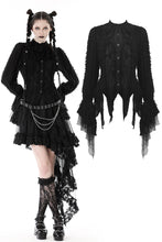 Load image into Gallery viewer, Gothic black ruffle neckline strip blouse IW098