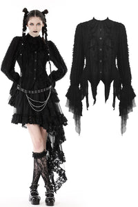 Gothic black ruffle neckline strip blouse IW098