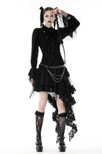 Gothic black ruffle neckline strip blouse IW098