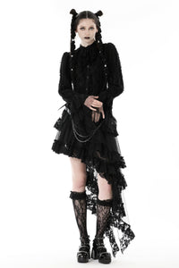 Gothic black ruffle neckline strip blouse IW098