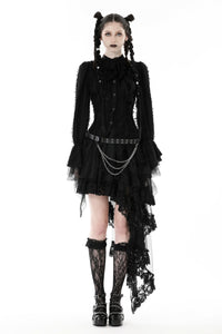 Gothic black ruffle neckline strip blouse IW098