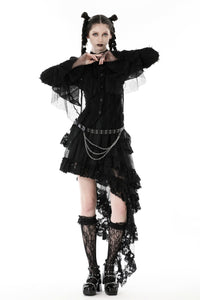 Gothic black ruffle neckline strip blouse IW098