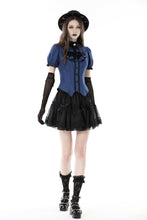 Load image into Gallery viewer, Blue black strip frilly collar blouse IW101