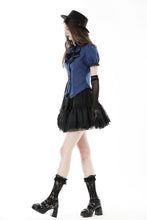 Load image into Gallery viewer, Blue black strip frilly collar blouse IW101