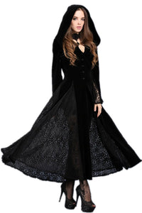 Black Long Sleeve Gothic Vampire Punk Scene Clothing velvet jacket gown JW011 - Gothlolibeauty