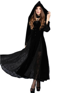 Black Long Sleeve Gothic Vampire Punk Scene Clothing velvet jacket gown JW011 - Gothlolibeauty