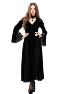 Black Long Sleeve Gothic Vampire Punk Scene Clothing velvet jacket gown JW011 - Gothlolibeauty