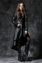 Load image into Gallery viewer, DARK IN LOVE Gothic long coat leather cocktail robe jacket with eyelets cap JW096 - Gothlolibeauty