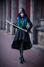 Load image into Gallery viewer, DARK IN LOVE Gothic long coat leather cocktail robe jacket with eyelets cap JW096 - Gothlolibeauty
