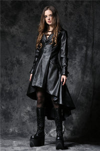 DARK IN LOVE Gothic long coat leather cocktail robe jacket with eyelets cap JW096 - Gothlolibeauty