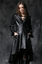 Load image into Gallery viewer, DARK IN LOVE Gothic long coat leather cocktail robe jacket with eyelets cap JW096 - Gothlolibeauty
