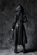 Load image into Gallery viewer, DARK IN LOVE Gothic long coat leather cocktail robe jacket with eyelets cap JW096 - Gothlolibeauty