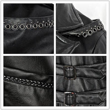 Load image into Gallery viewer, DARK IN LOVE Gothic long coat leather cocktail robe jacket with eyelets cap JW096 - Gothlolibeauty