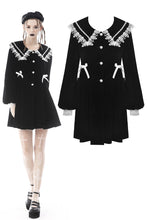 Load image into Gallery viewer, Lace-trim doll neck button long velvet jacket JW233