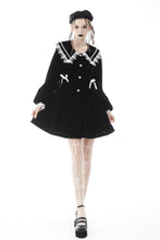 Load image into Gallery viewer, Lace-trim doll neck button long velvet jacket JW233