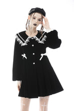 Load image into Gallery viewer, Lace-trim doll neck button long velvet jacket JW233