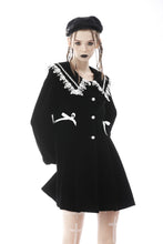 Load image into Gallery viewer, Lace-trim doll neck button long velvet jacket JW233