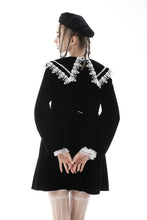 Load image into Gallery viewer, Lace-trim doll neck button long velvet jacket JW233
