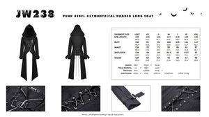Punk rebel asymmetrical hooded long coat JW238