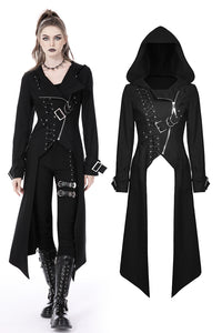 Punk rebel asymmetrical hooded long coat JW238