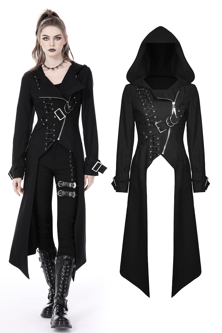 Punk rebel asymmetrical hooded long coat JW238