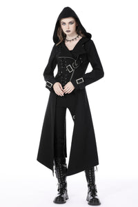 Punk rebel asymmetrical hooded long coat JW238