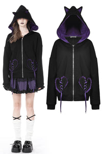 Harajuku purple cat with wing back velvet lining jacke JW240