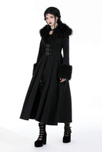 Load image into Gallery viewer, Gothic fur neck and sleeves woolen maxi coat JW256