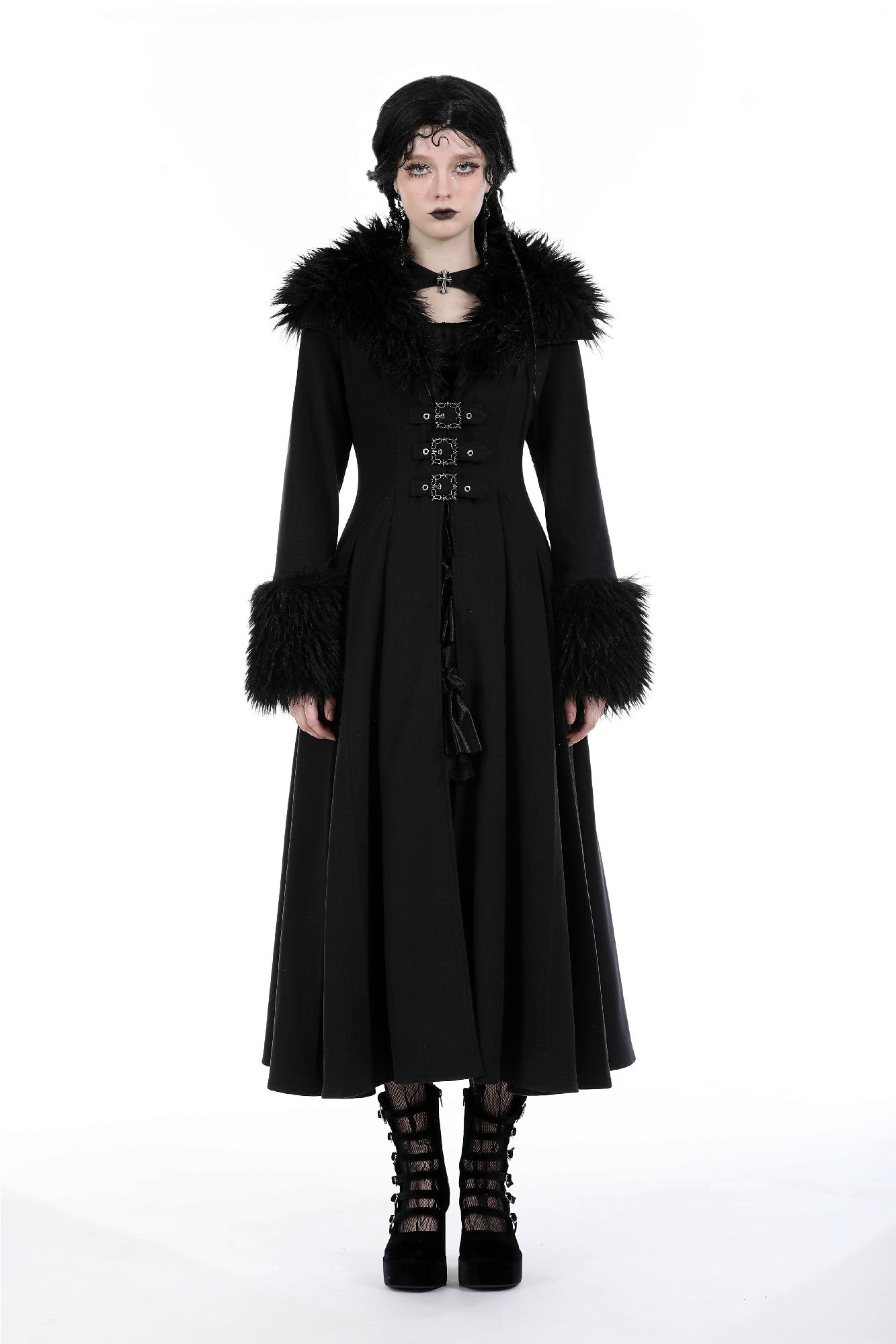Gothic fur neck and sleeves woolen maxi coat JW256 – DARK IN