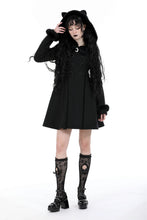 Load image into Gallery viewer, Black lolita cat ear double-breasted woolen long coat JW257